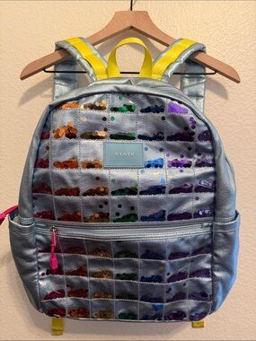 STATE Kids Metallic Light Blue Backpack with Rainbow Sequin Grid